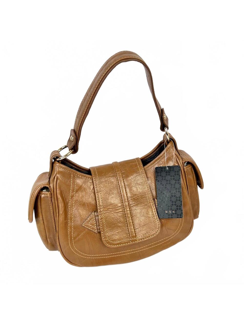 MNG Ladies Cowhide Leather Top Handle Handbag Brown 13" x 7" x 5"